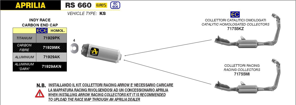 KIT SILENCER APPROVED EC+ECE INDY-RACE TITANIUM-CARB ARROW APRILIA RS 660 20-21