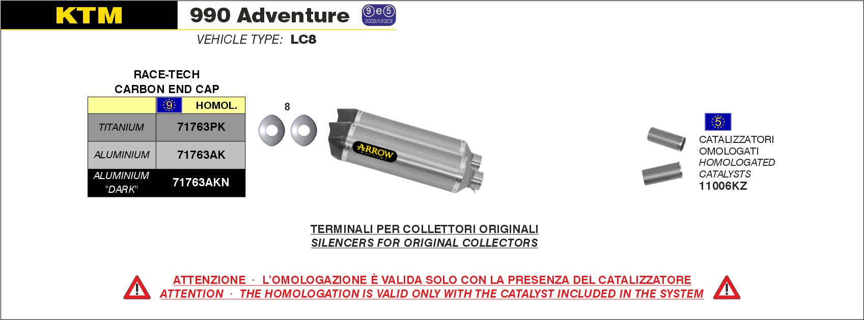 SCARICO MARMITTA RACE-TECH TITANIO-CARBONIO ARROW KTM 990 ADVENTURE 06-14