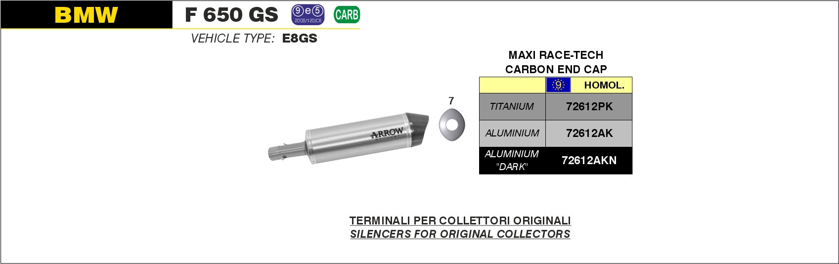 SILENCER MAXI RACE-TECH APPROVED TITANIUM-CARB ARROW BMW F 650 GS 08-12