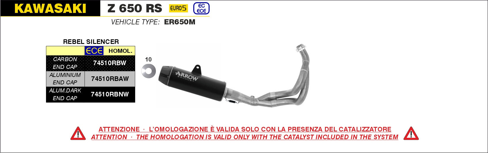 SCARICO MARMITTA REBEL ARROW ACCIAIO NERO-CARBONIO KAWASAKI Z 650 RS 2021-22