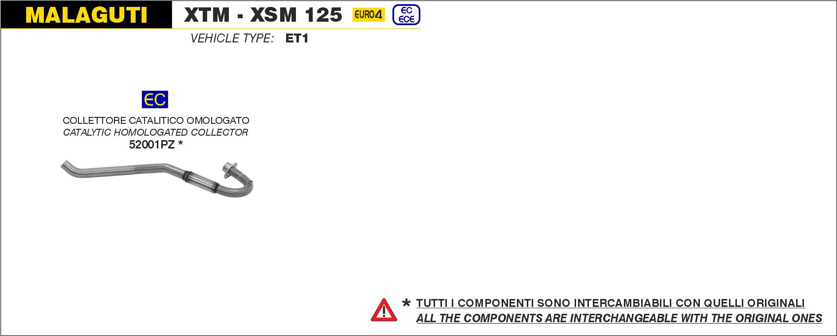COLLETTORE CATALITICO OMOLOGATO ARROW MALAGUTI XSM 125 4T 2019-20