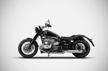 Stainless steel ZARD racing full exhaust system for BMW R18 2020-2023, showcasing sleek pipes and vibrant finish.