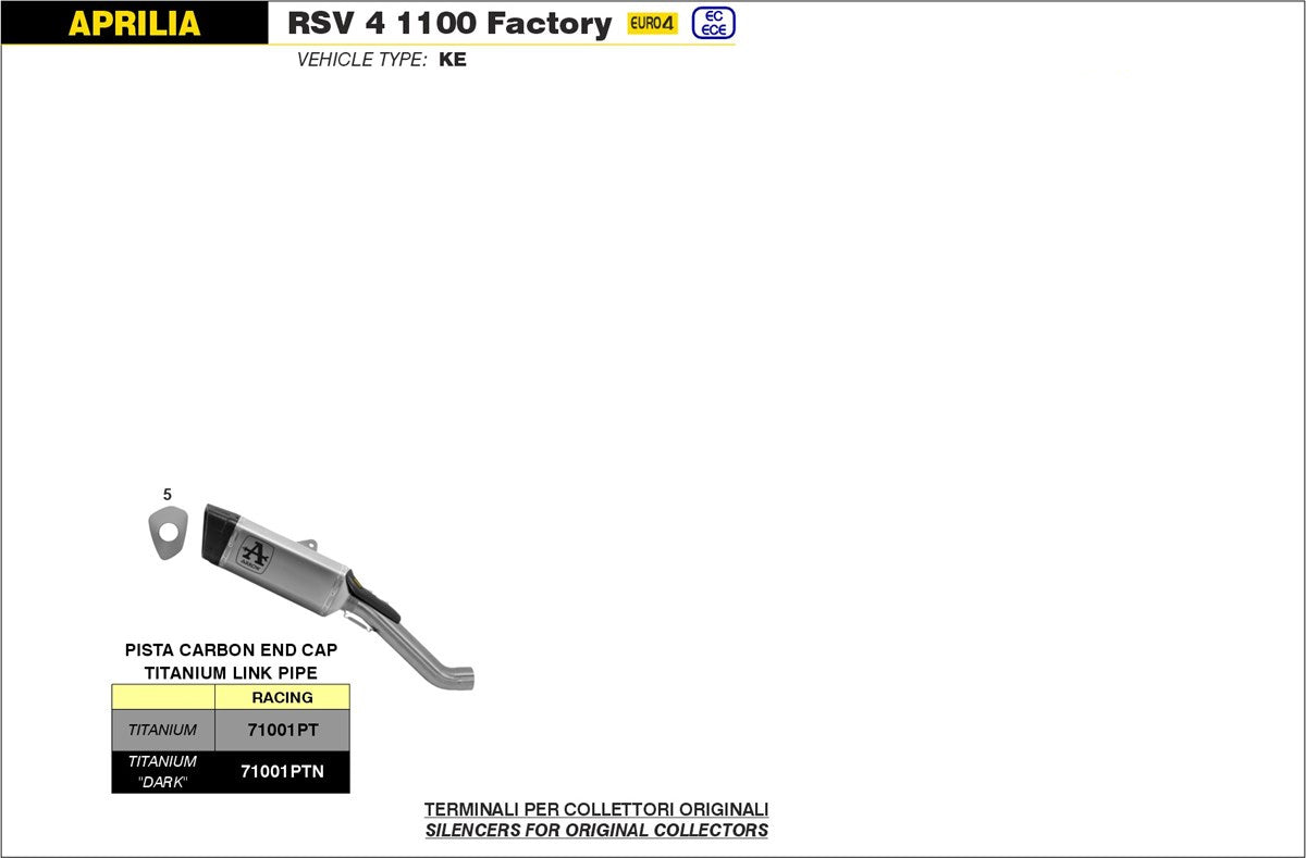 MID PIPE TIT + SILENCER PISTA TIT-CARB ARROW APRILIA RSV4 1100 FACTORY 2019-20