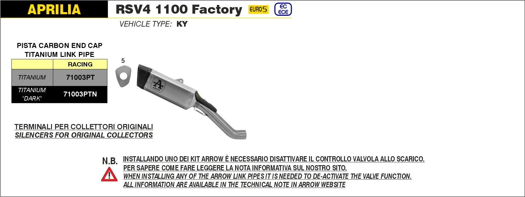 MID PIPE TIT + SILENCER PISTA TIT-CARB ARROW APRILIA RSV4 1100 FACTORY 2021-22