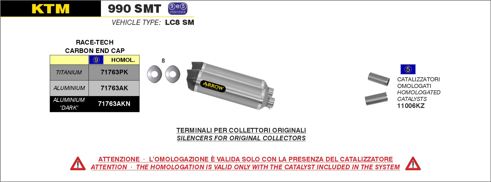 SCARICO MARMITTA RACE-TECH ALLUMINIO-CARBONIO ARROW KTM 990 SMT 09-13