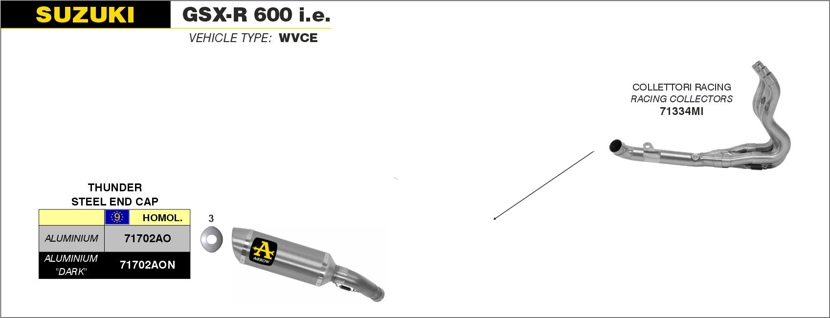 SCARICO COMPLETO THUNDER OMOLOGATO ALLUMINIO ARROW SUZUKI GSXR 600 06-2007