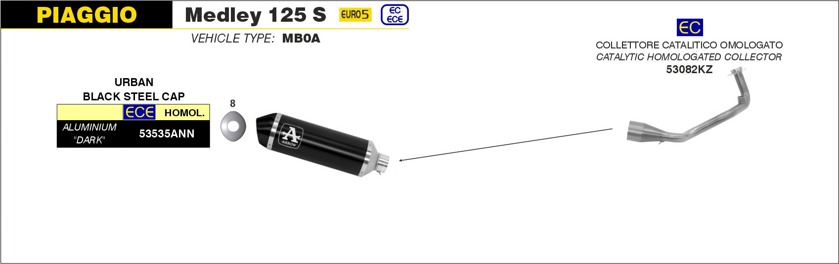 COMPLETE EXHAUST APPR EC+ECE URBAN BLACK ALU-BLACK ARROW PIAGGIO MEDLEY 125 S