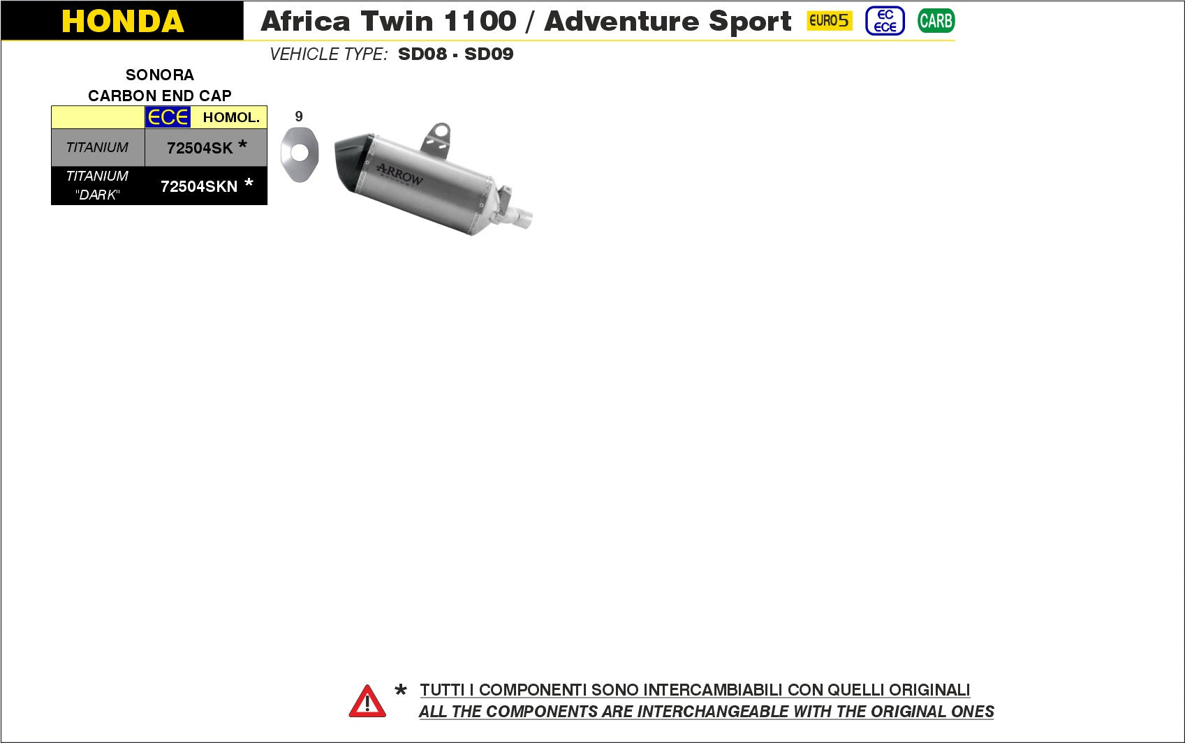 SILENCER SONORA TITANIUM-CARB ARROW HONDA AFRICA TWIN 1100 2020-22