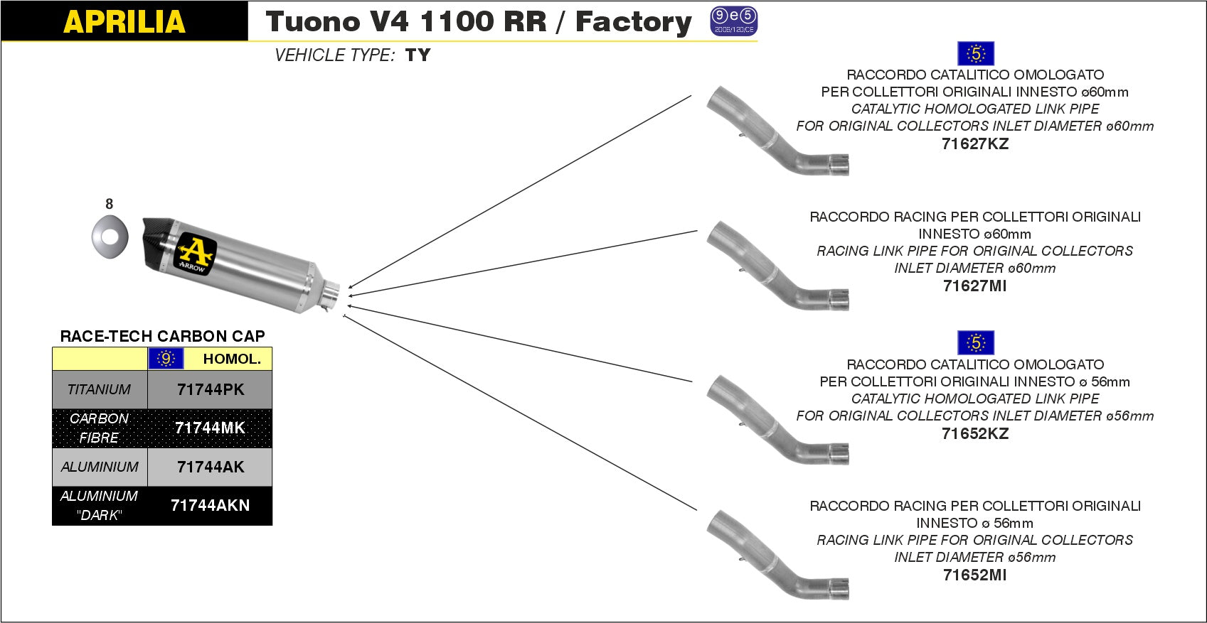 SILENCER RACE-TECH APP TIT-CARB Ø 56MM ARROW APRILIA TUONO V4 1100 15-16
