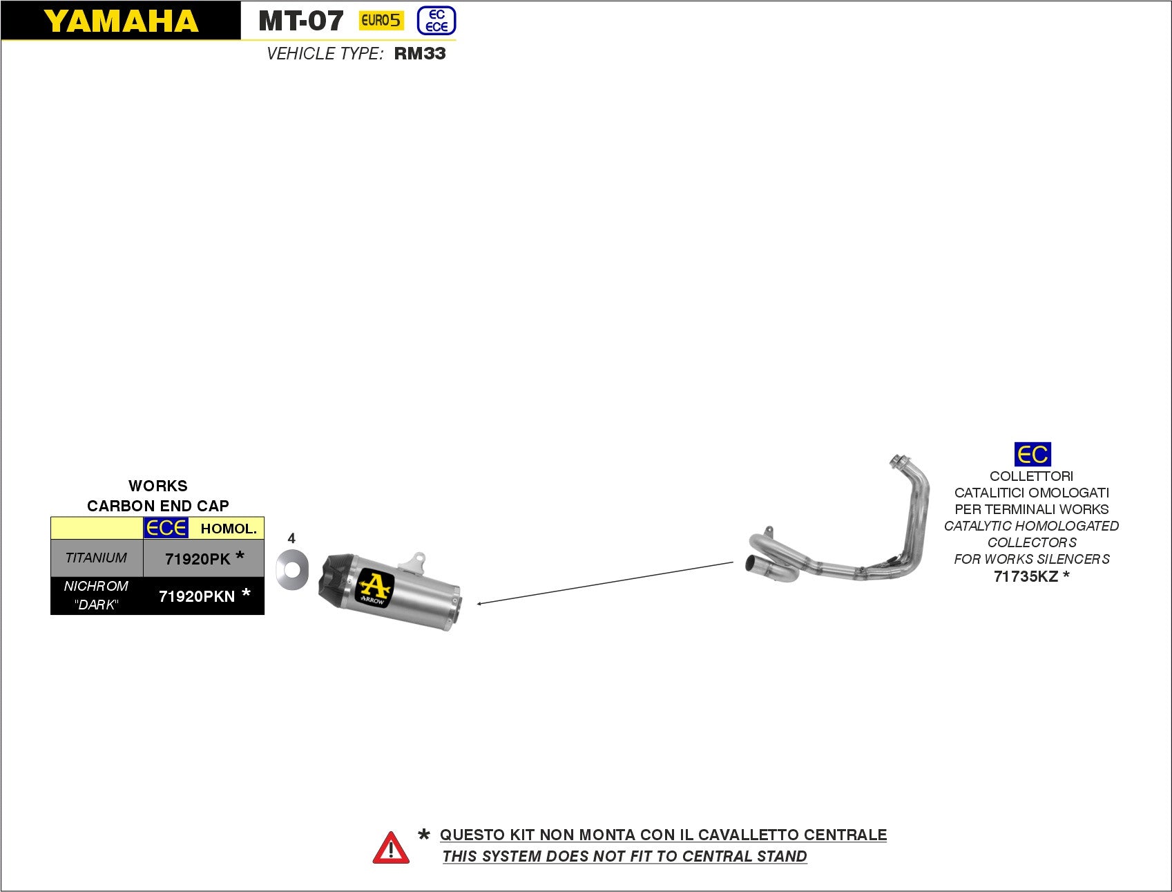 SILENCER WORKS EURO5 TITANIUM-CARB ARROW YAMAHA MT-07 2021-22