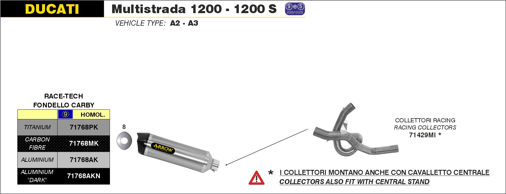 COMPLETE EXHAUST APP RACE-TECH TIT-CARB ARROW DUCATI MULTISTRADA 1200 10-14