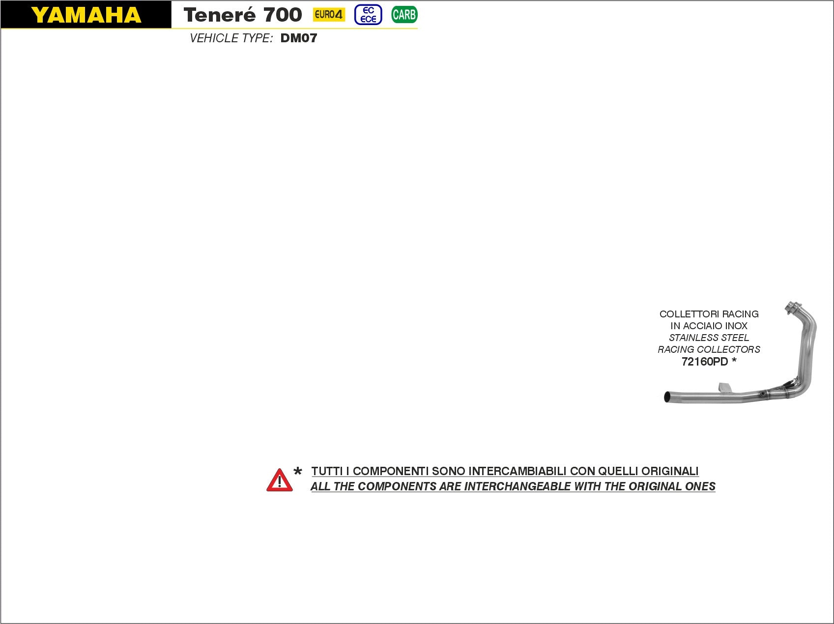 HEADERS RACING IN STAINLESS STEEL ARROW YAMAHA TENERÉ 700 2019-20
