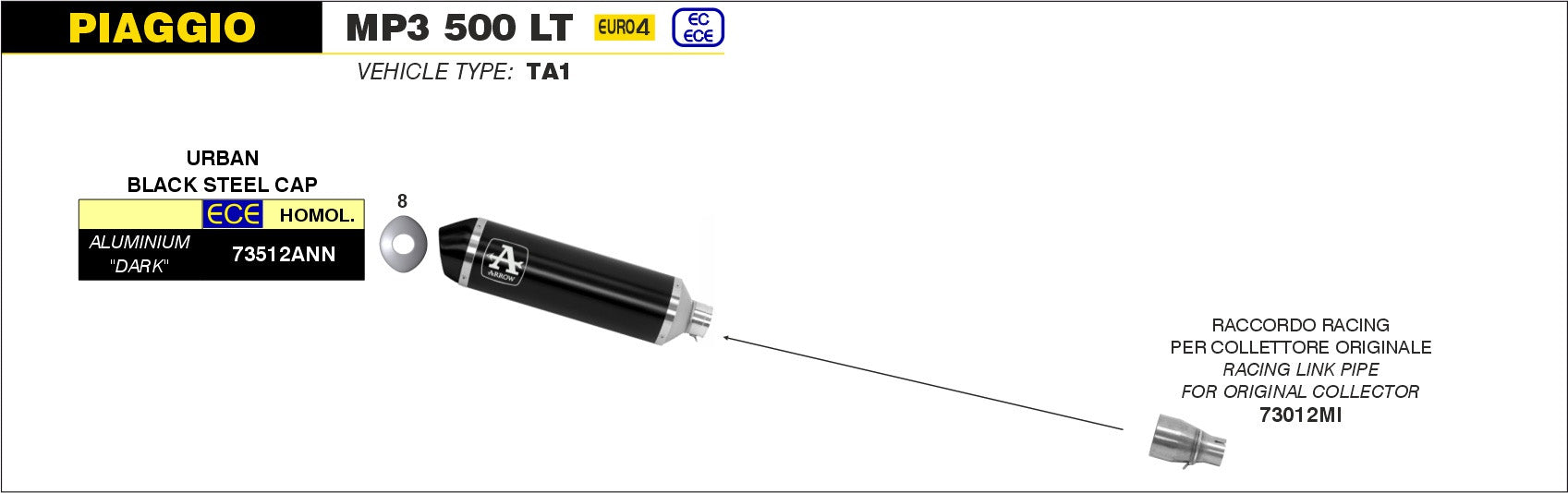 KIT TERMINALE OMO URBAN ALLUMINIO NERO-NERO ARROW PIAGGIO MP3 500 LT 17-18