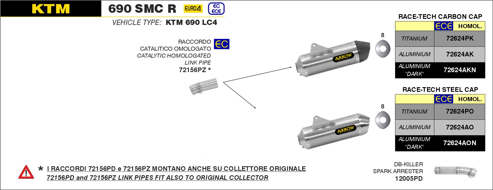 SCARICO MARMITTA RACE-TECH TITANIO-CARBONIO ARROW KTM 690 SMC R 2019-20