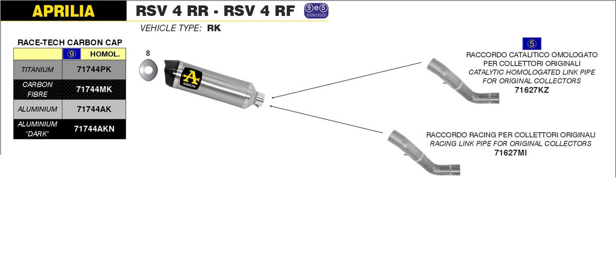 SILENCER RACE-TECH APPROVED E5+E9 TITANIUM-CARB ARROW APRILIA RSV 4 RR 2015-16