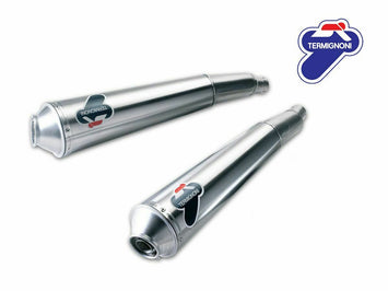 Termignoni racing stainless steel exhaust for Ducati GT 1000, with chrome finish and sleek design.