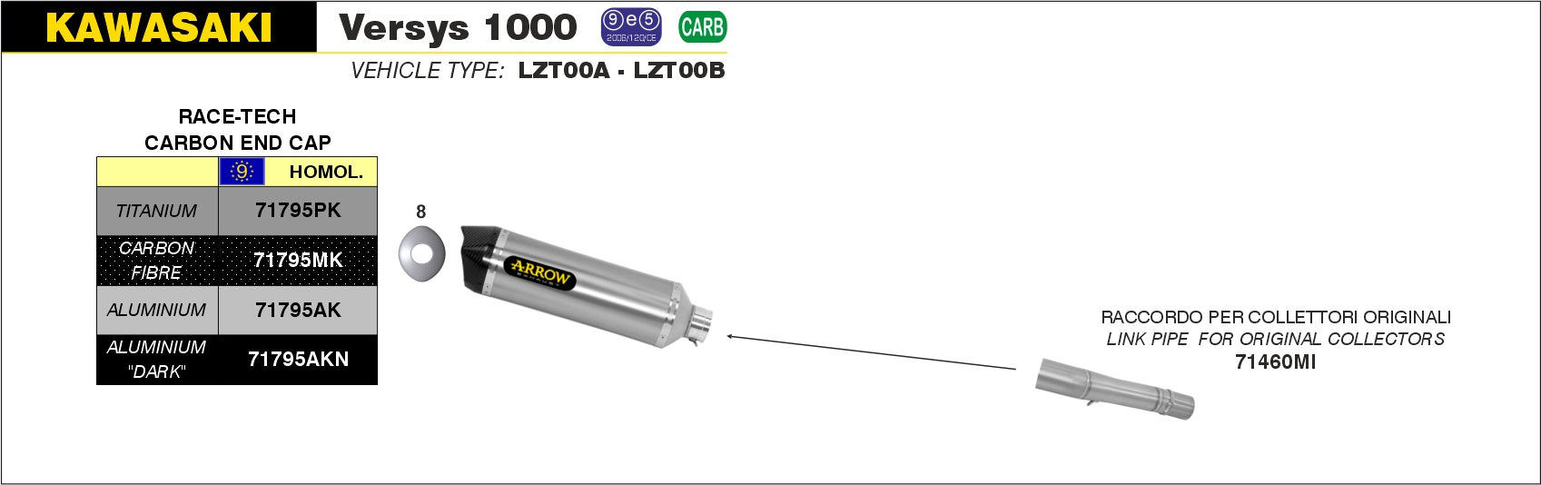 SCARICO OMOLOGATO RACE-TECH TITANIO-CARBONIO ARROW KAWASAKI VERSYS 1000 2012-16