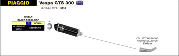 SCARICO COMPLETO ARROW OMOLOGATO ALLUMINIO NERO PIAGGIO VESPA GTS 300I.E. 08-16