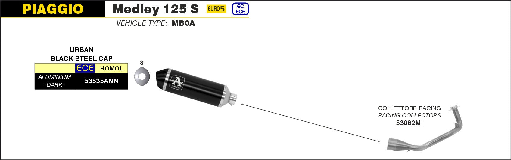 COMPLETE EXHAUST APP URBAN BLACK ALU-BLACK ARROW PIAGGIO MEDLEY 125 S 21-22