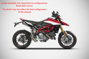 Black carbon fiber ZARD dual exhaust system for Ducati Monster 937 (2021-23), showcasing sleek inlet and muffler design.
