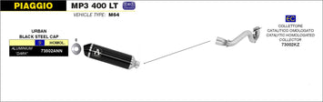 SCARICO COMPLETO ARROW OMOLOGATO E5+E9 ALLUMINIO NERO PIAGGIO MP3 400 RST 07-11