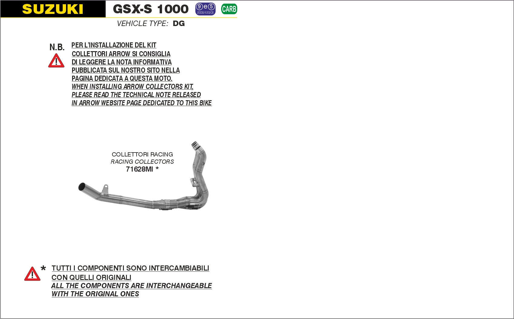 COLLETTORI RACING ARROW SUZUKI GSXS 1000 F 2015-20