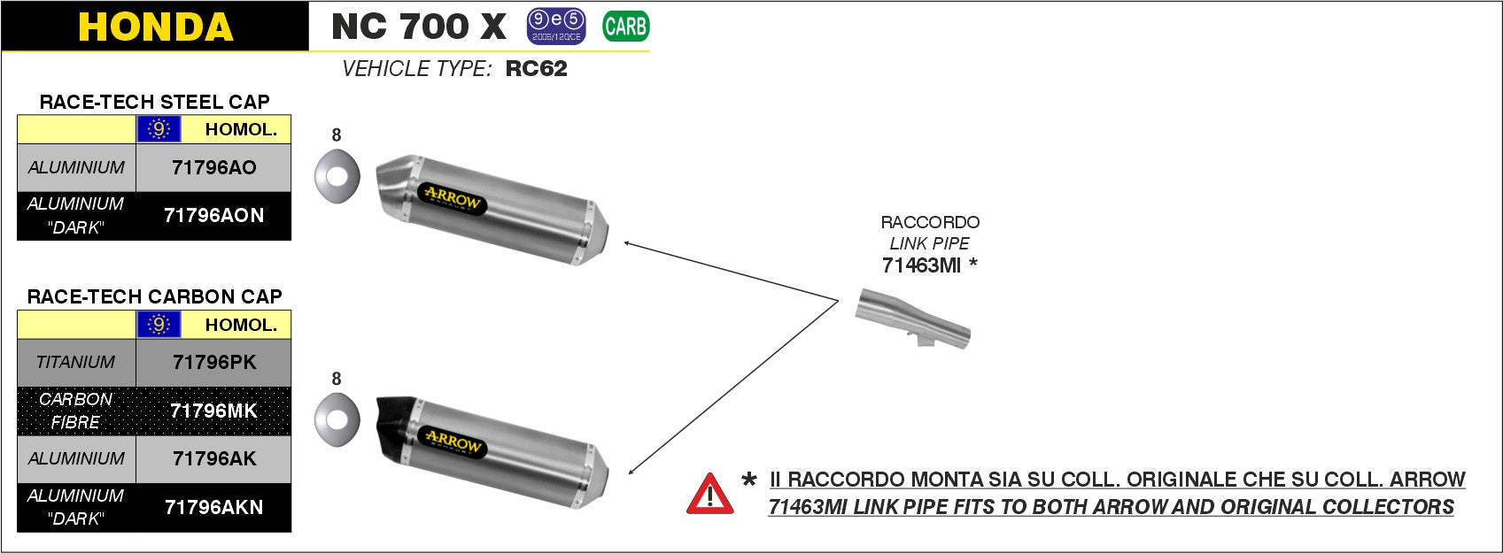 SILENCER RACE-TECH TITANIUM-CARB ARROW HONDA NC 700 X 2012-13