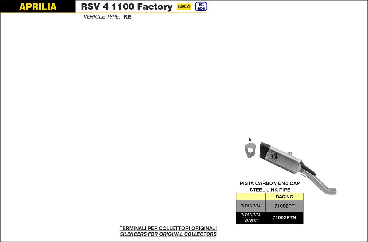 MID PIPE STEEL + SILENCER PISTA TIT-CARBON ARROW APRILIA RSV4 1100 FACTORY 19-20