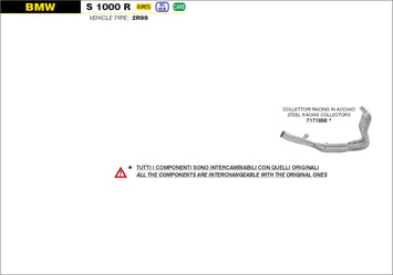 COLLETTORI ARROW RACING INOX INTERCAMBIABILI CON ORIGINALI BMW S 1000 RR 2019-22