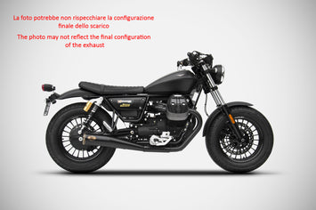 Stainless steel ZARD racing exhaust terminal for Moto Guzzi V9, slim version, 2016-2019 model year.