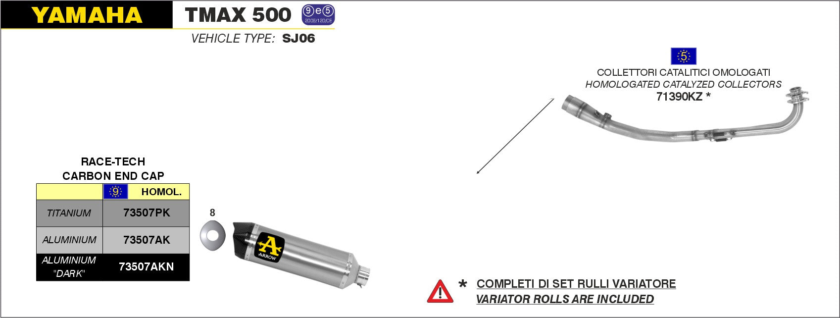COMPLETE EXHAUST APP E5+E9 RACE-TECH IN TIT-CARB ARROW YAMAHA YP 500 T-MAX 08-11