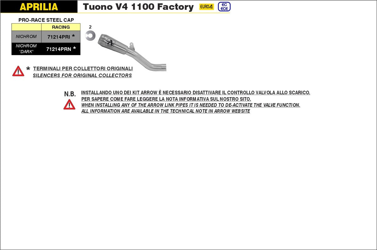 KIT SILENCER PRO-RACE NICHROM ARROW APRILIA TUONO V4 1100 2019-20