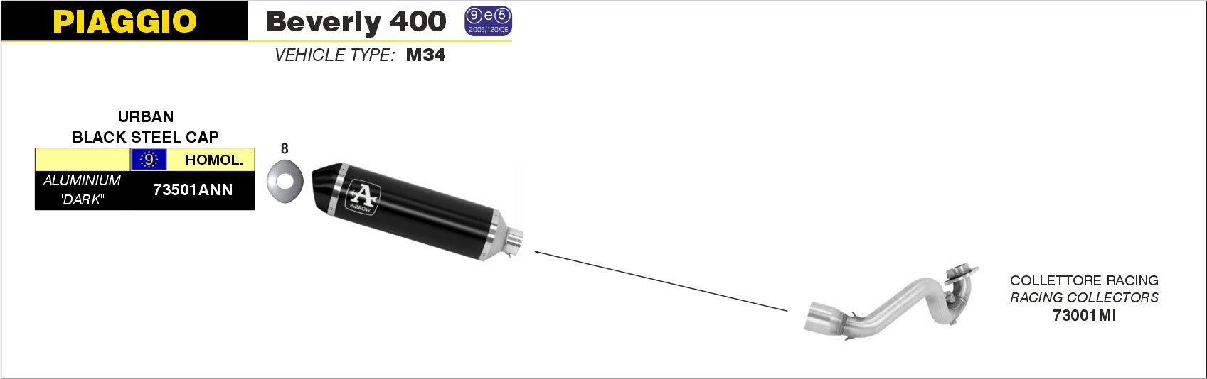 COMPLETE EXHAUST APP URBAN BLACK ALU-BLACK ARROW PIAGGIO BEVERLY 400 06-10