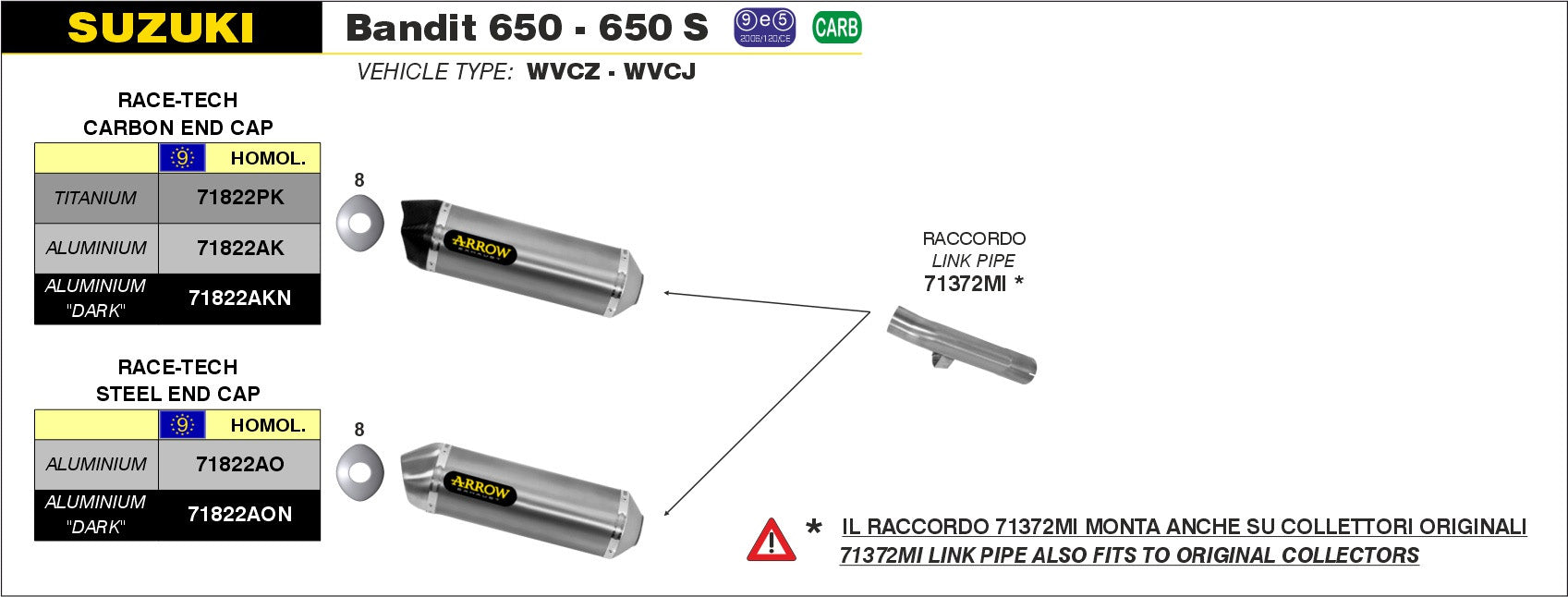 SCARICO MARMITTA RACE-TECH TITANIO-CARBONIO ARROW SUZUKI GSX 650 F 07-15
