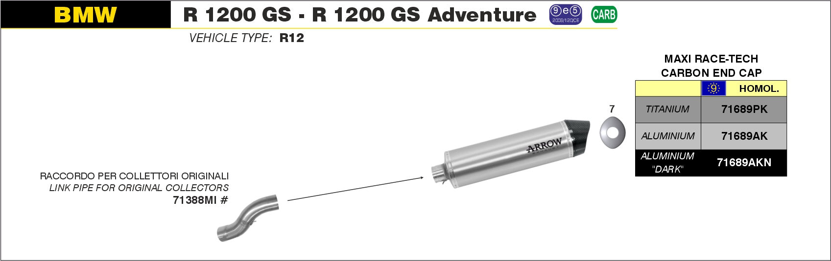 KIT SILENCER MAXI RACE-TECH APP TITANIUM-CARB ARROW BMW R 1200 GS 06-09