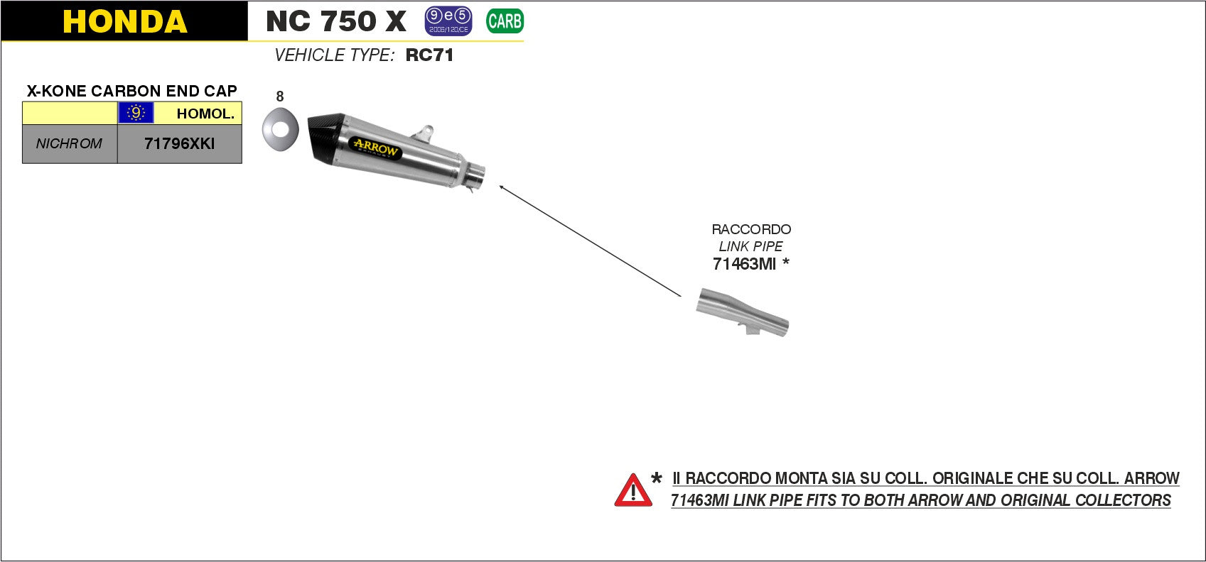 KIT SILENCER APPROVED X-KONE ARROW HONDA NC 750 X 2014-20