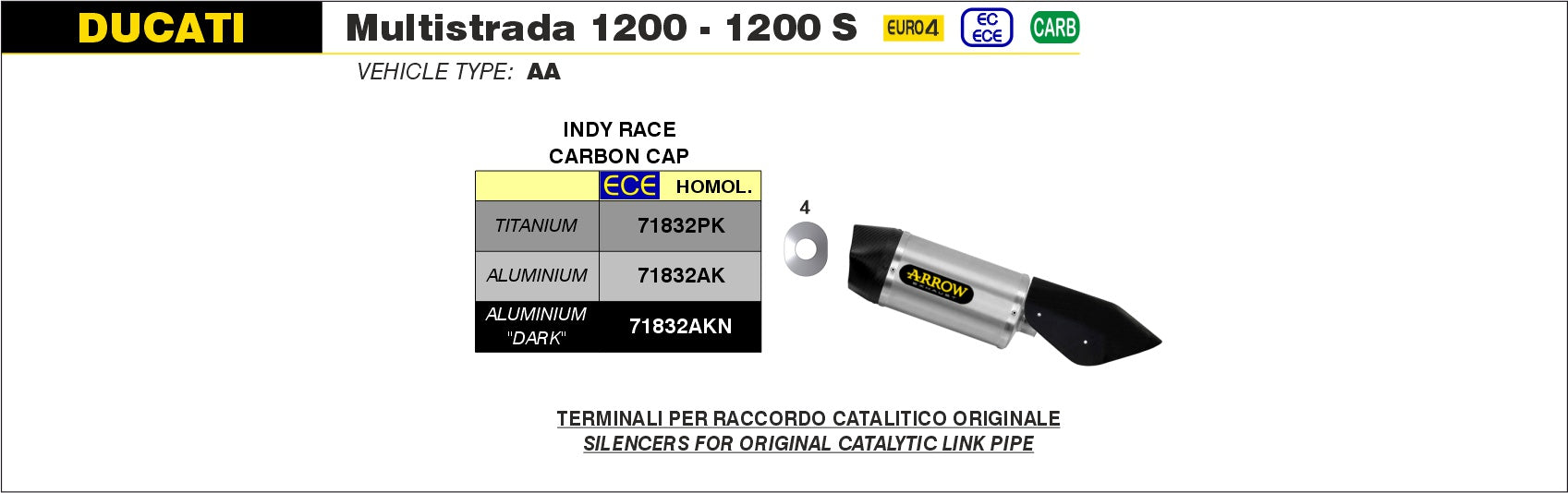 SILENCER APPROVED INDY-RACE TITANIUM-CARB ARROW DUCATI MULTISTRADA 1200 S 15-17