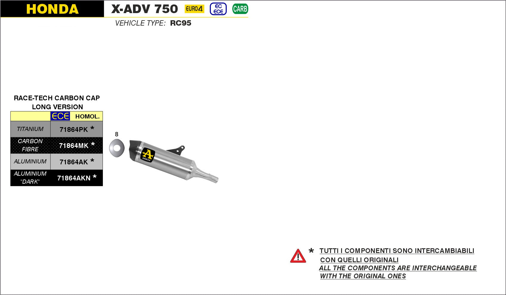SILENCER RACE-TECH TITANIUM-CARB ARROW HONDA X-ADV 750 2017-2021