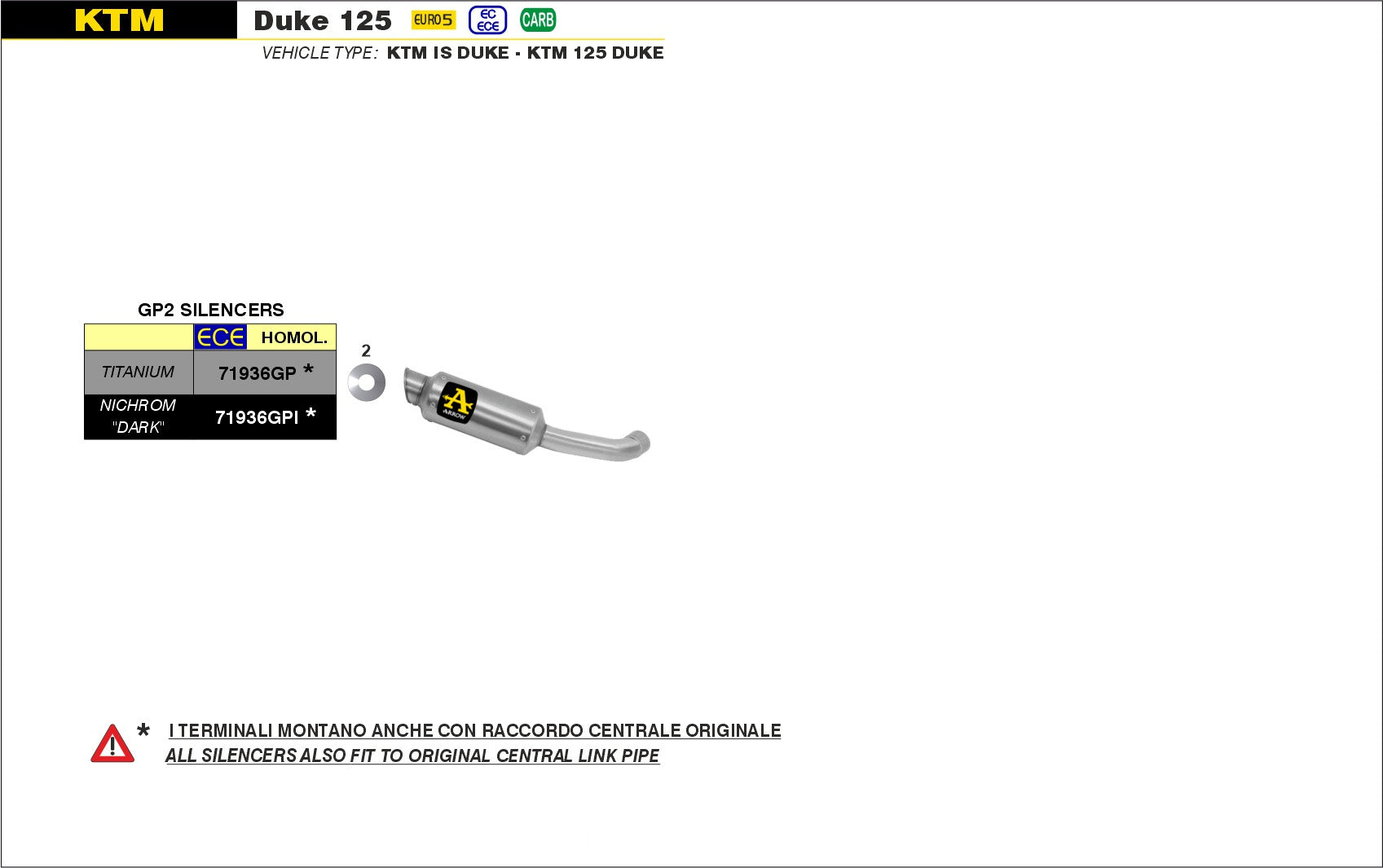 KIT SILENCER GP2 FULL TITANIUM ARROW KTM DUKE 390 2021-22