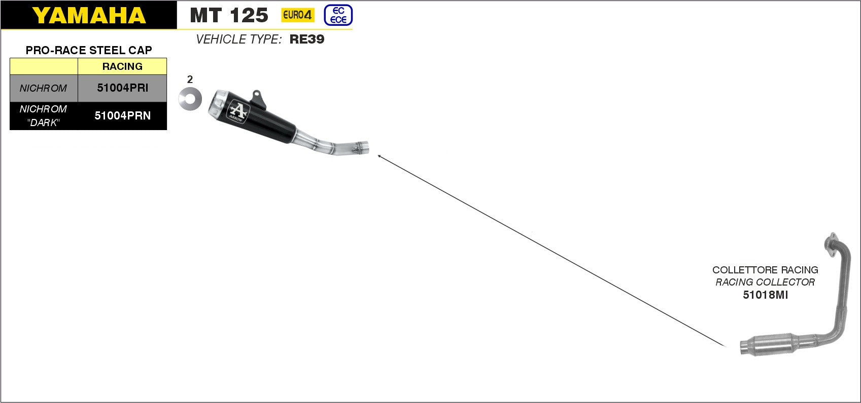 SCARICO COMPLETO OMOLOGATO PRO-RACE NICHROM ARROW YAMAHA MT 125 2020