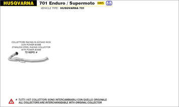 COLLETTORI ARROW RACING INOX CON POWER BOMB HUSQVARNA 701 SUPERMOTO 2021>