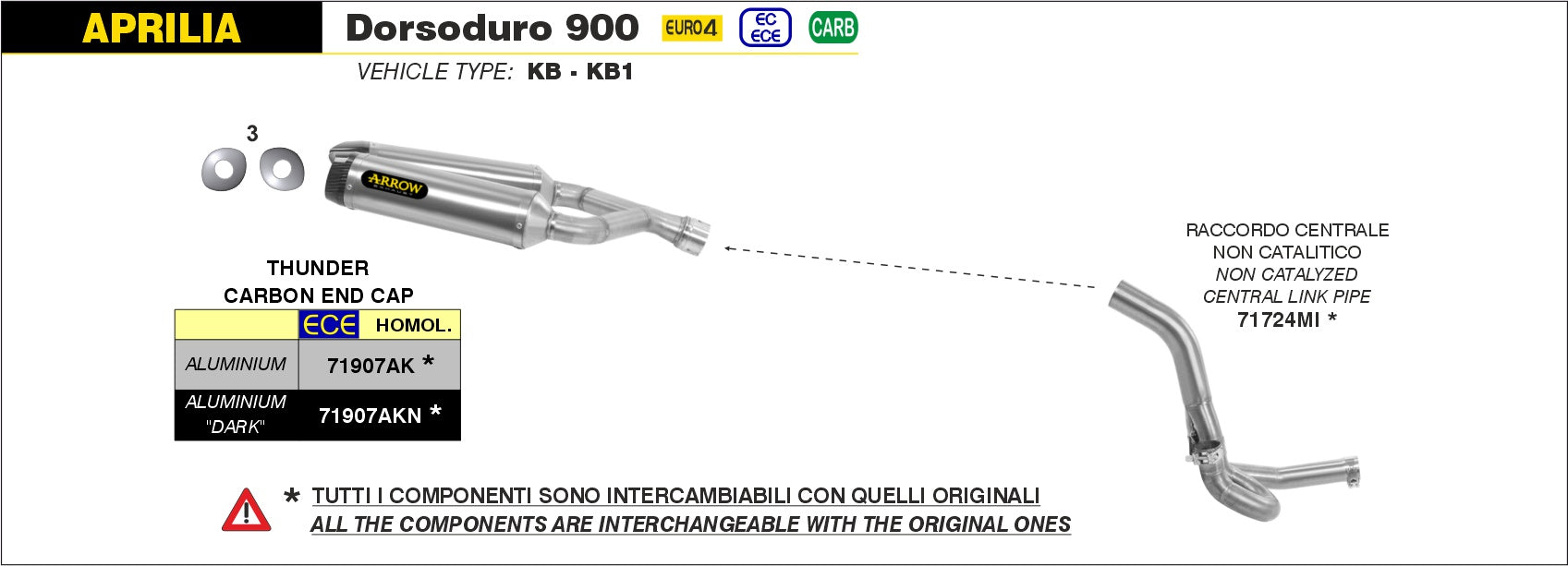 NON-CATALYTIC CENTRAL FITTING ARROW APRILIA DORSODURO 900 2017-19