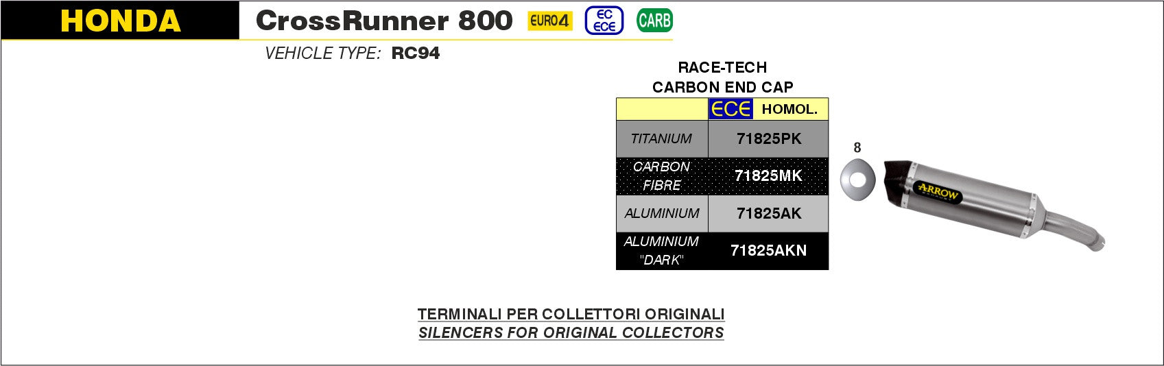 SILENCER RACE-TECH TITANIUM-CARB ARROW HONDA CROSSRUNNER 800 2015-20