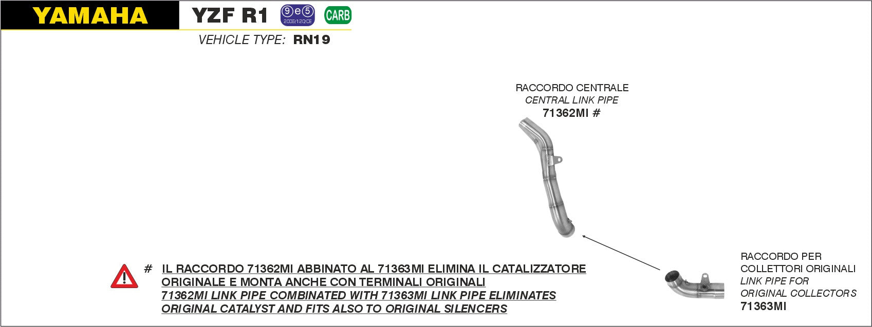 MID PIPE + CENTRAL FITTING ORIGINAL ARROW YAMAHA YZF 1000 R1 2007-2008