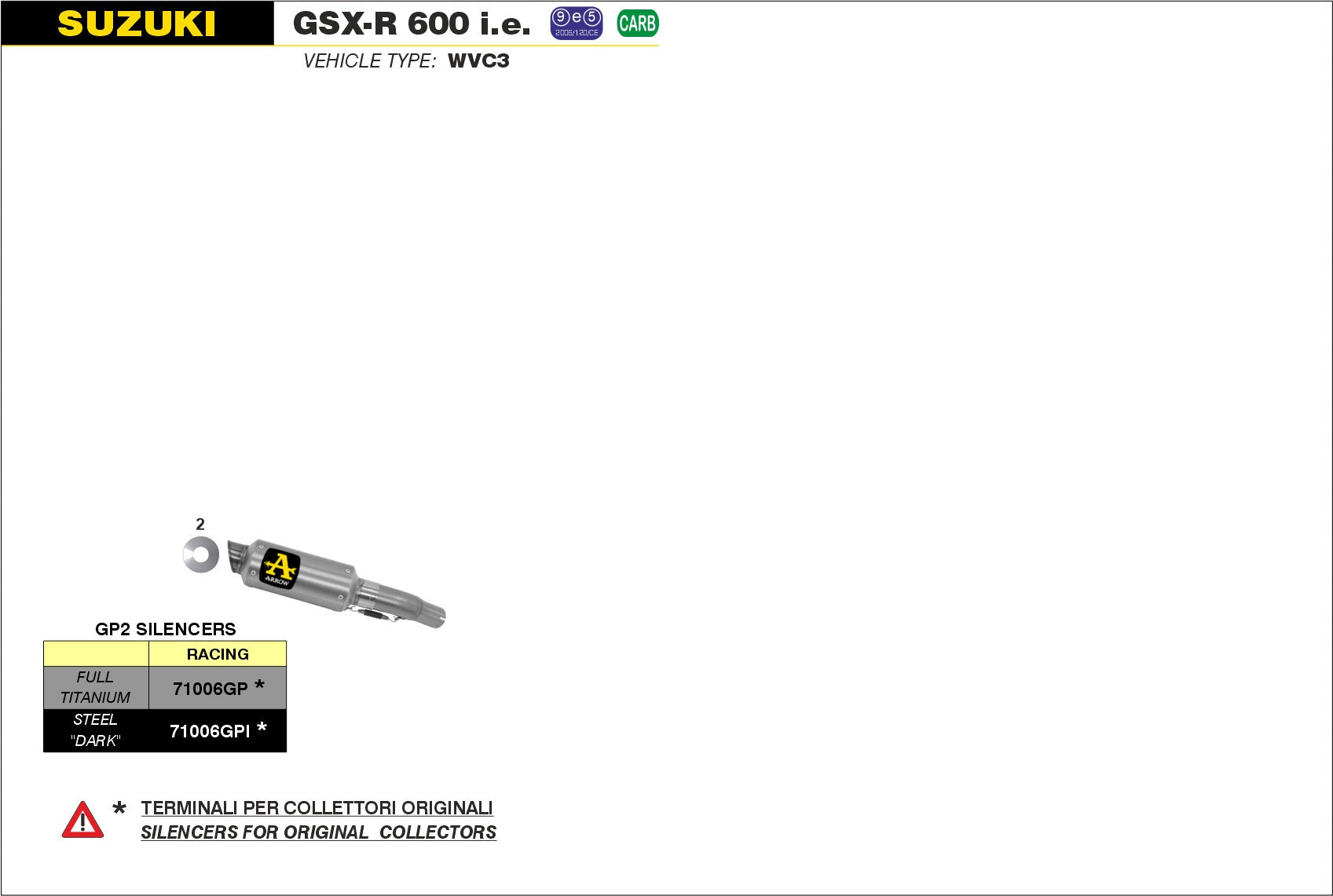KIT SILENCER GP2 FULL TITANIUM ARROW SUZUKI GSX-R 750 I.E. 2011-16
