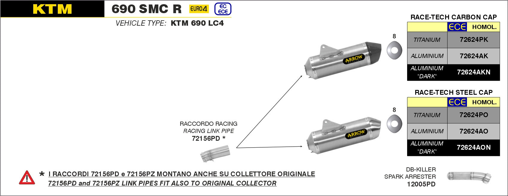SCARICO MARMITTA OMOLOGATO RACE-TECH TITANIO-CARBONIO ARROW KTM 690 SMC R 2021>