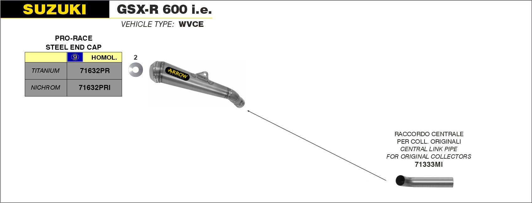 SCARICO MARMITTA THUNDER OMOLOGATO ALLUMINIO ARROW SUZUKI GSXR 750 06-2007