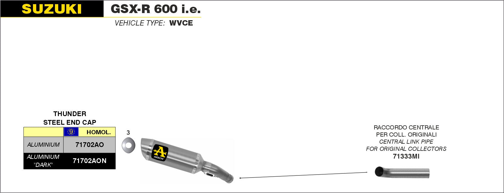 SCARICO MARMITTA PRO-RACE TITANIO ROAD OMOLOGATO ARROW SUZUKI GSXR 750 06-2007