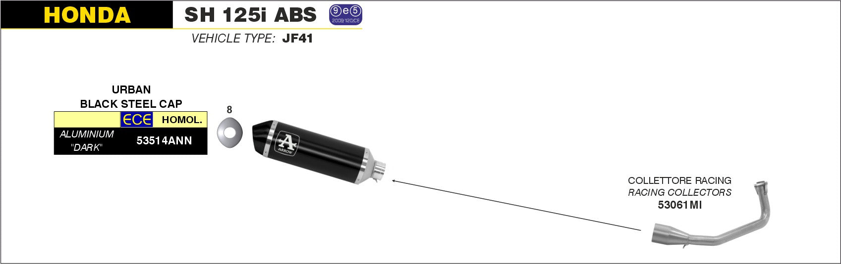 COMPLETE EXHAUST APP URBAN BLACK ALU-BLACK ARROW HONDA SH 125I ABS 12-16