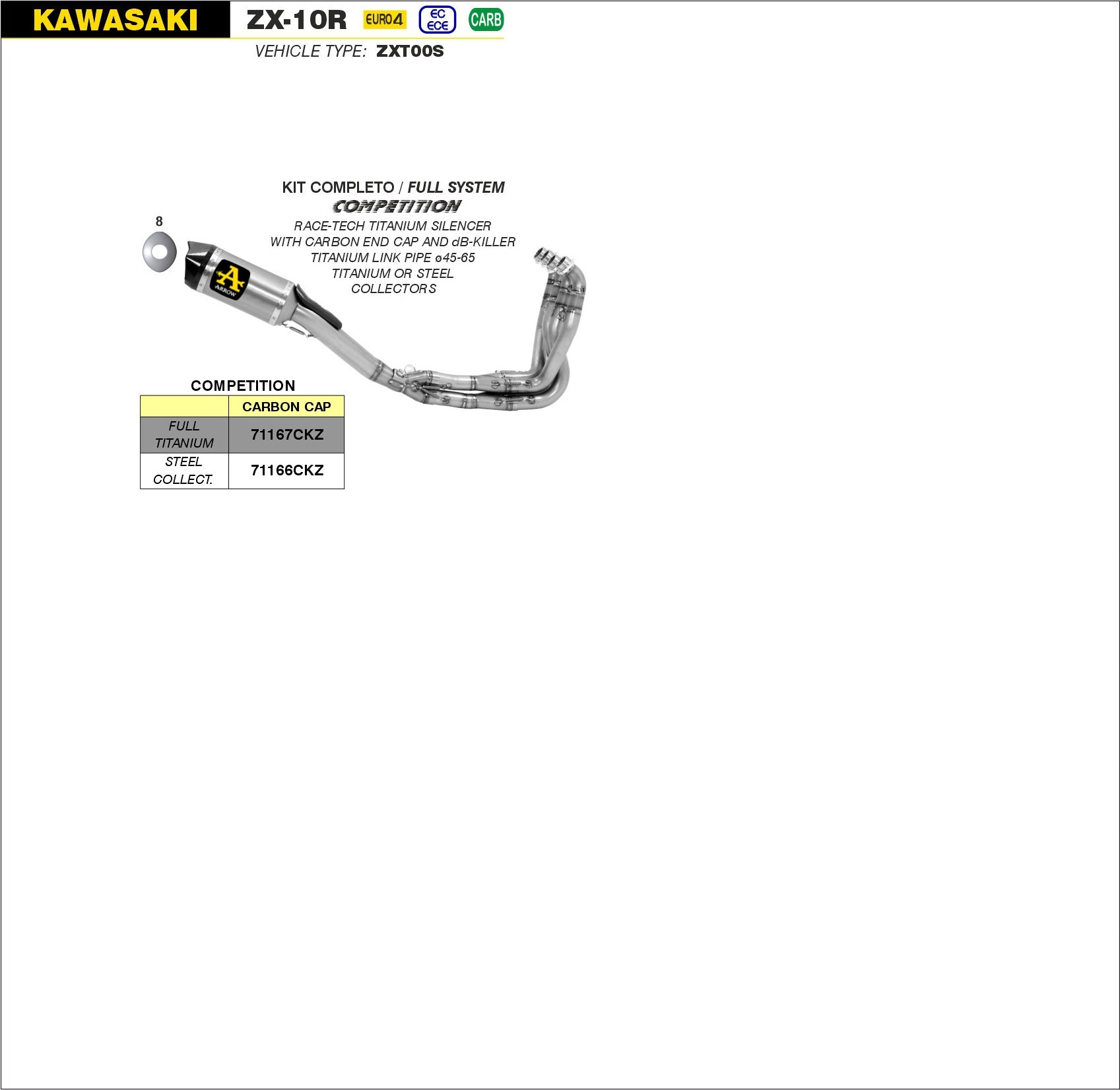 SCARICO COMPLETO COMPETITION RACE-TECH FULL TITANIO ARROW KAWASAKI ZX-10R 16-19